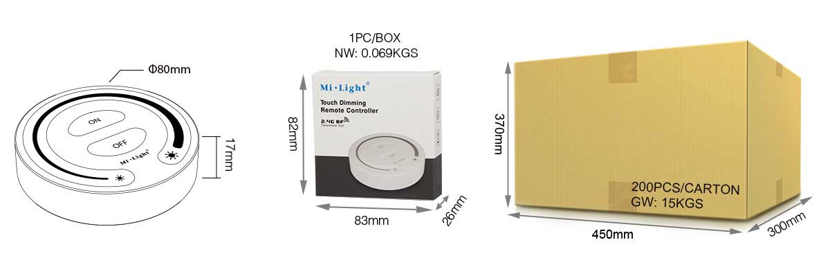 Mi-Light FUT087 Touch LED Dimmer Remote Controller Size