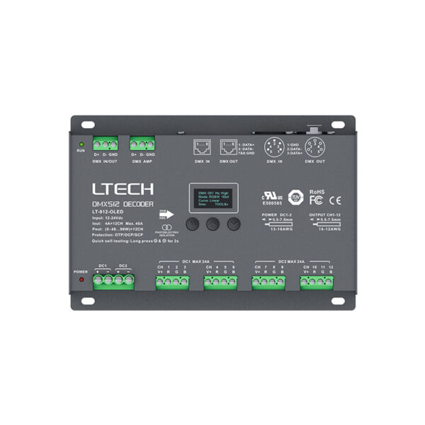 LTech 12CH Constant Voltage DMX512 Decoder LT-912-OLED 1