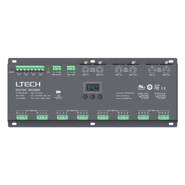 UL Listed LTech 24CH CV DMX Decoder LT-924-OLED 1