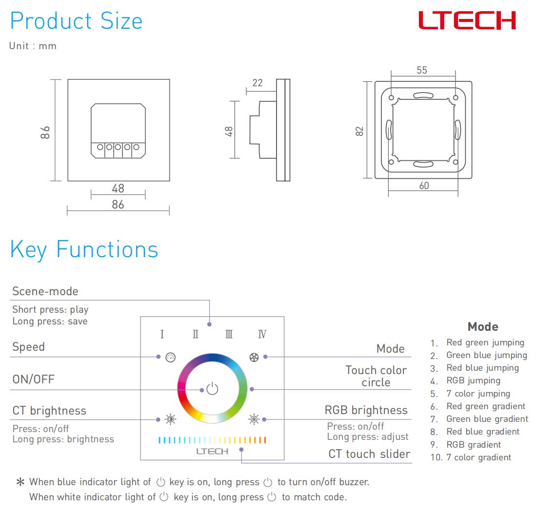 LTech EX5S RGBWY Touch Wall Panel