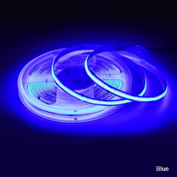 UL Certified 480Chips COB Strip Light No Spot Flexible Tape 8mm BLUE