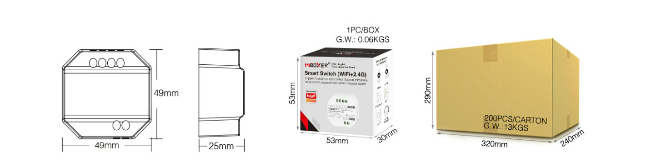 Miboxer WL-SW1 Smart Switch (WiFi+2.4G) Size