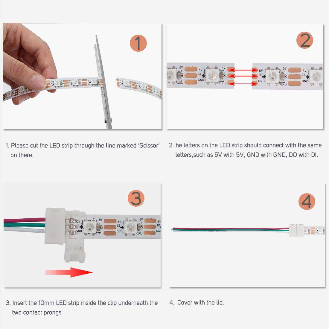 Single Dual End Led Strip Solderless Cover 2 Pin Connector