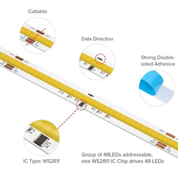 CCT Light WS2811 Addressable Chasing 2700K to 6500K Light COB LED flexible