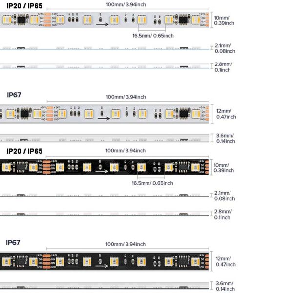 Pixel LED Strip Lights WS2805 Addressable RGBCCT White 5IN1 Light Waterproof rating