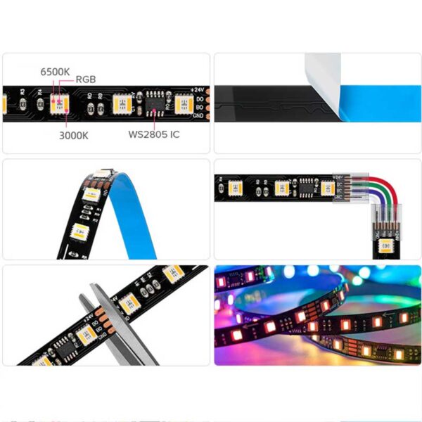 Pixel LED Strip Lights WS2805 Addressable RGBCCT BLACK PCB