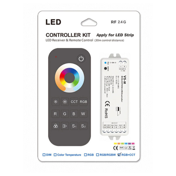 Wireless 5CH RGB+CCT LED Controller Kit with Touch Color Wheel