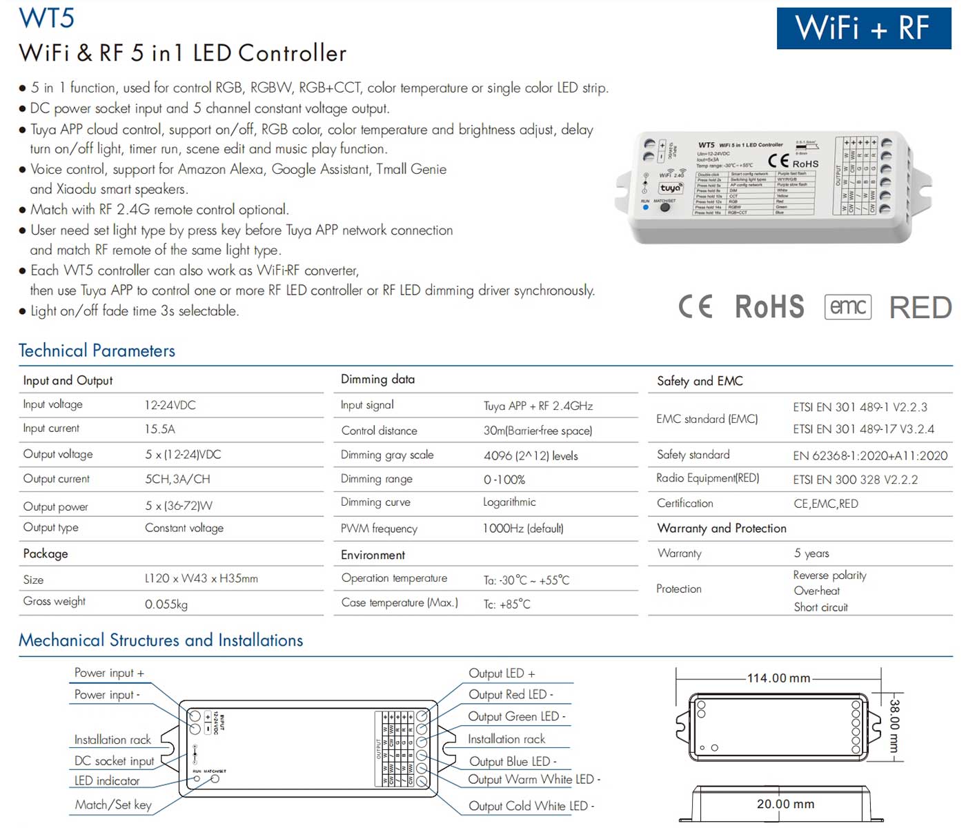 Tuya LED Controller WiFi 5-in-1 WT5 UL Listed & Standard-AMZ-Lighting